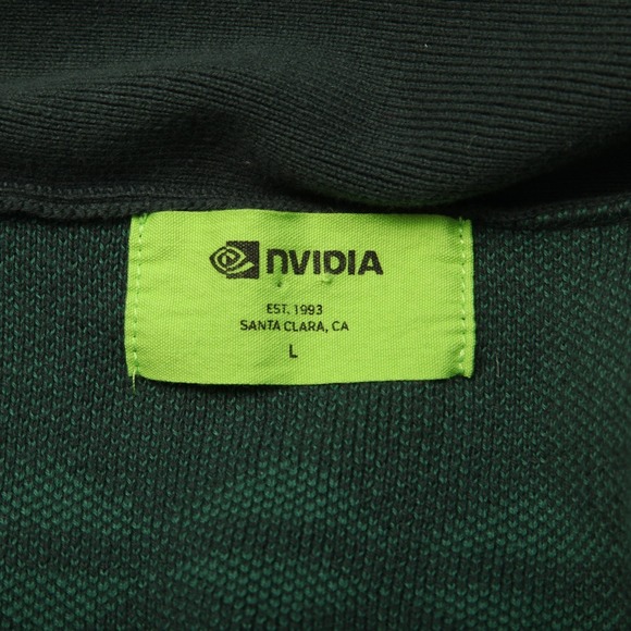 NVIDIA Sweater Mens Large Green Cardigan Shawl Collar Button Geek Nerd Knit - Picture 5 of 11